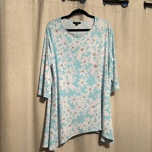 Alfani Light Blue and White Floral Tunic